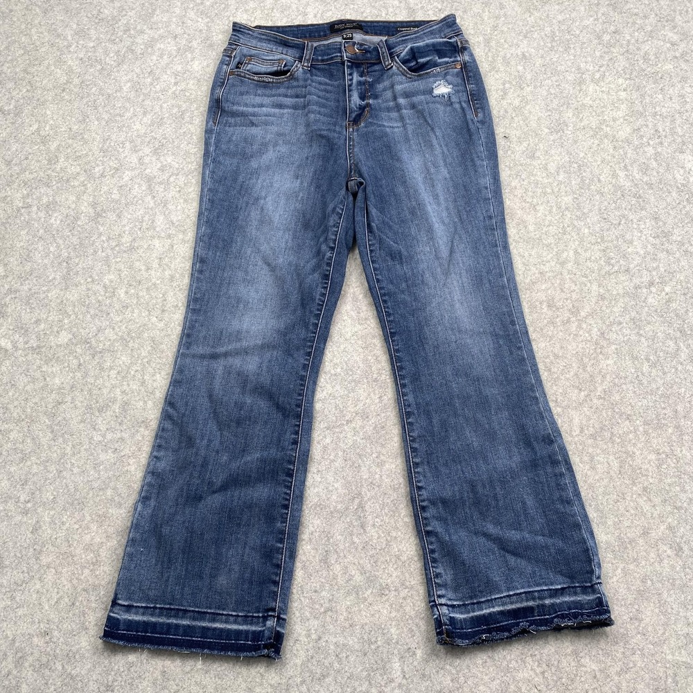 Judy Blue Cropped Boot Jeans Womens 9/29 (28x25) Blue Distressed Stretch Denim